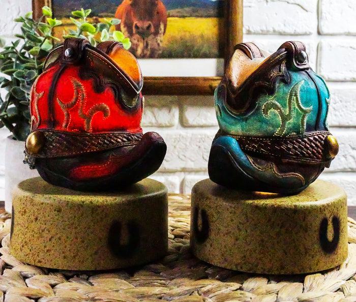 ebros gift Set Of 2 Turquoise And Maroon Western Cowboy Pair of Boots Mini LED Night Lights