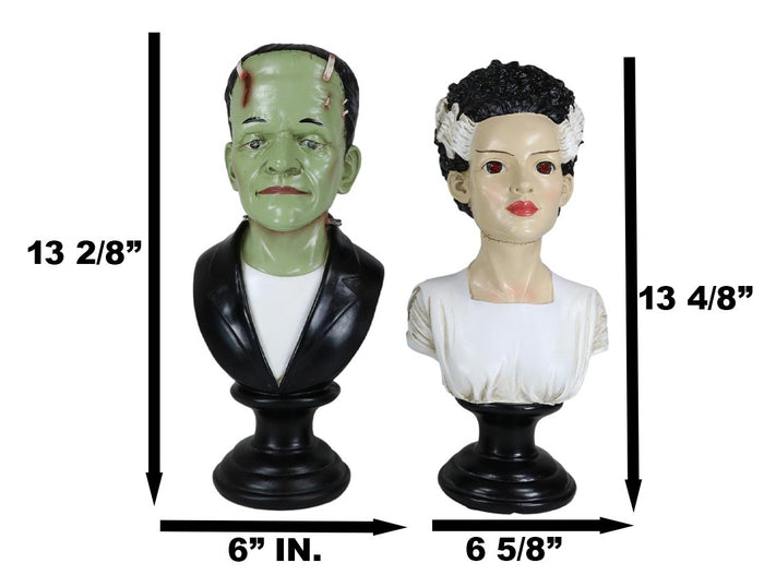 Ebros Gift Set Of 2 Victor Frankenstein With Elizabeth Bride Bust Figurines With LED Eyes