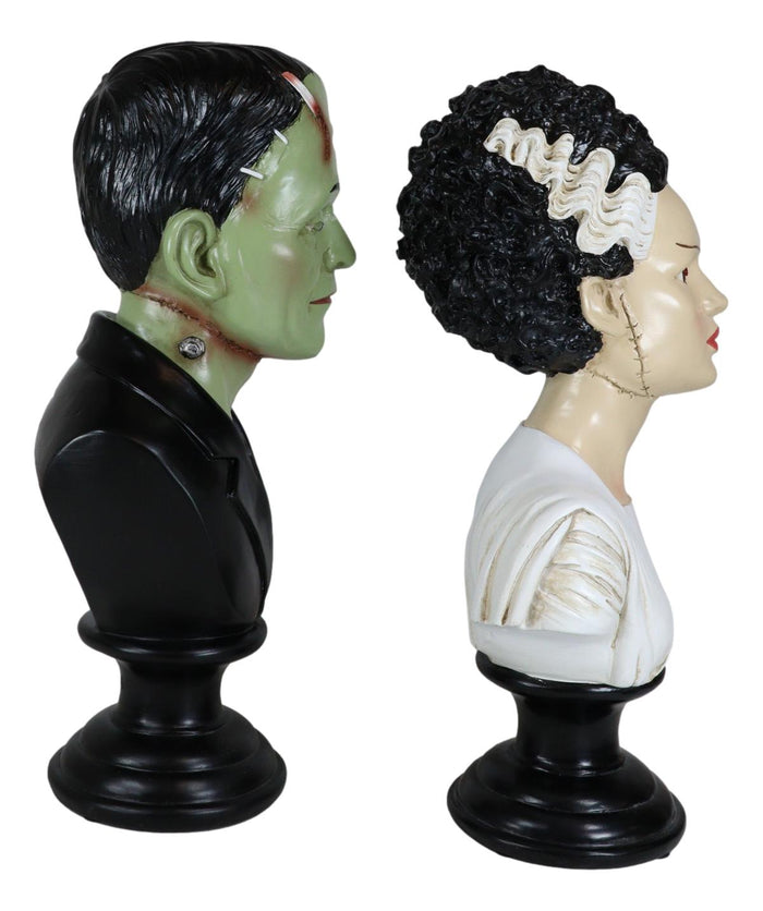 Ebros Gift Set Of 2 Victor Frankenstein With Elizabeth Bride Bust Figurines With LED Eyes