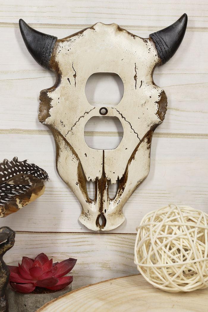 Ebros Gift Set Of 2 Western Bull Bison Cow Skull Double Receptacle Outlet Wall Plates