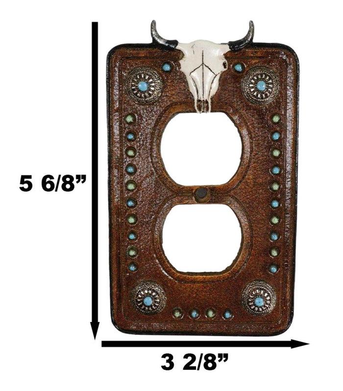 Ebros Gift Set Of 2 Western Cow Skull Turquoise Concho Wall Double Receptacle Switch Plates