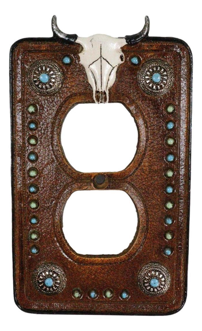 ebros gift Set of 2 Western Cow Skull Turquoise Concho Wall Double Receptacle Switch Plates