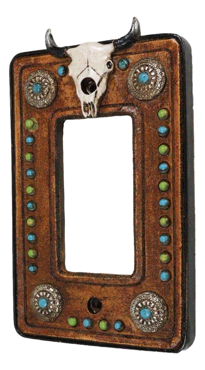 Ebros Gift Set Of 2 Western Cow Skull Turquoise Conchos Wall Single Rocker Cover Plates
