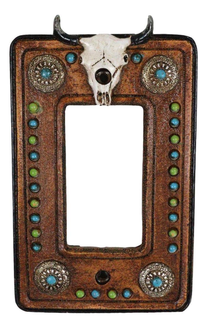 ebros gift Set of 2 Western Cow Skull Turquoise Conchos Wall Single Rocker Cover Plates