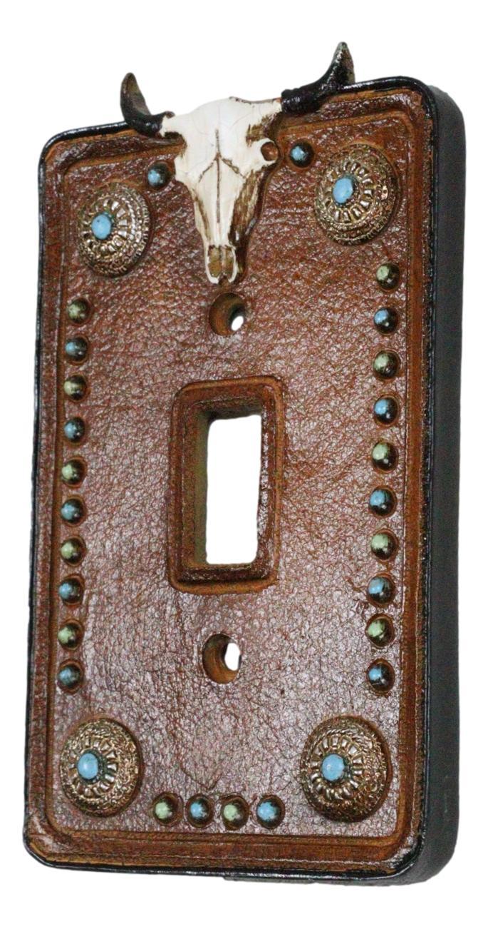 Ebros Gift Set Of 2 Western Cow Skull Turquoise Conchos Wall Single Toggle Switch Plates