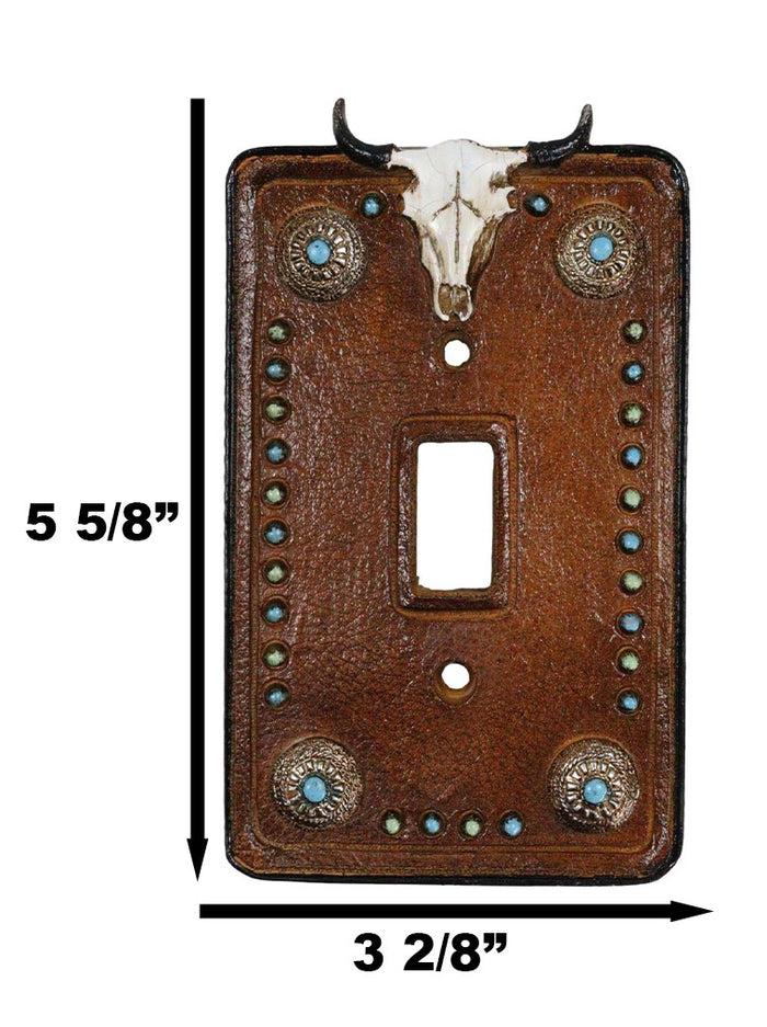 Ebros Gift Set Of 2 Western Cow Skull Turquoise Conchos Wall Single Toggle Switch Plates