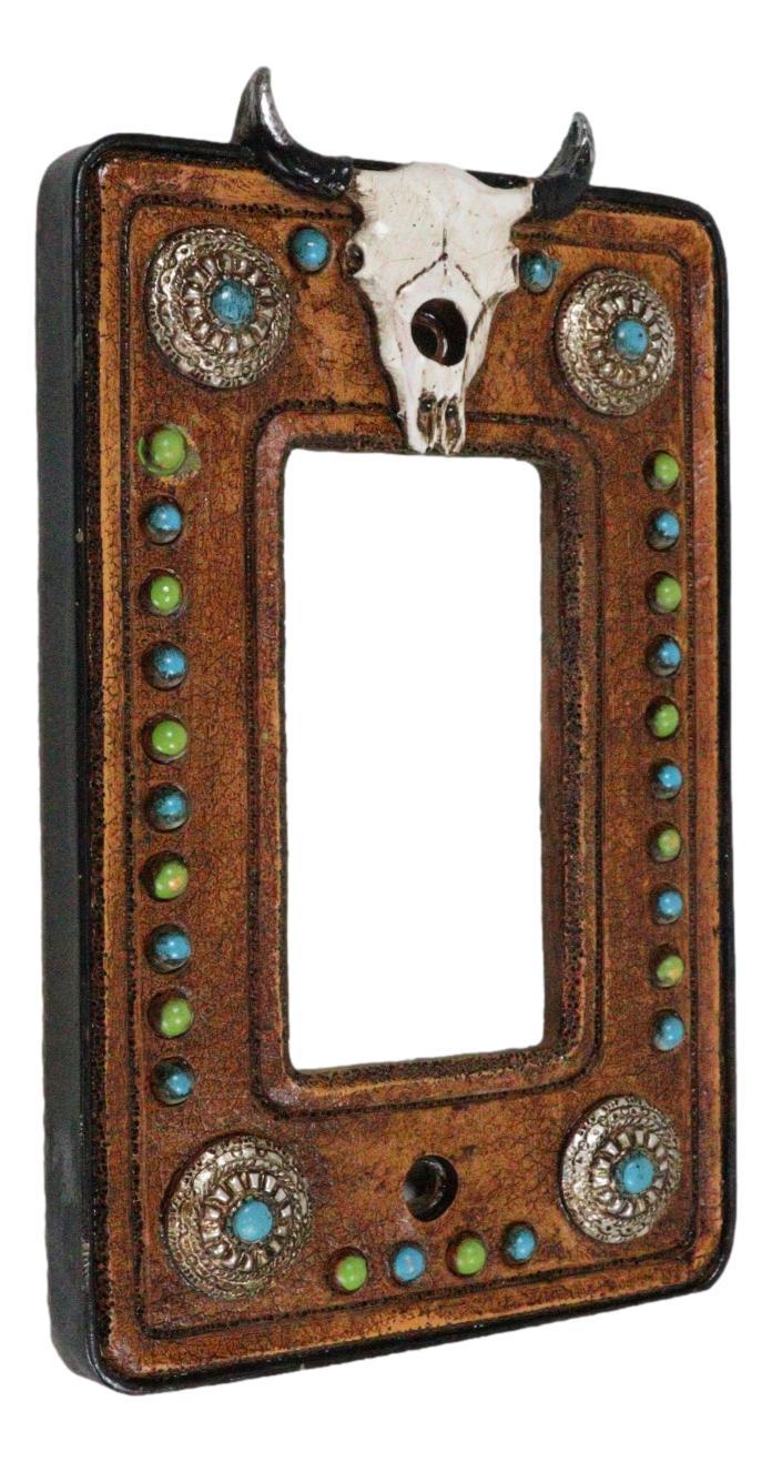 Ebros Gift Set Of 2 Western Cow Skull Turquoise Conchos Wall Single Rocker Cover Plates