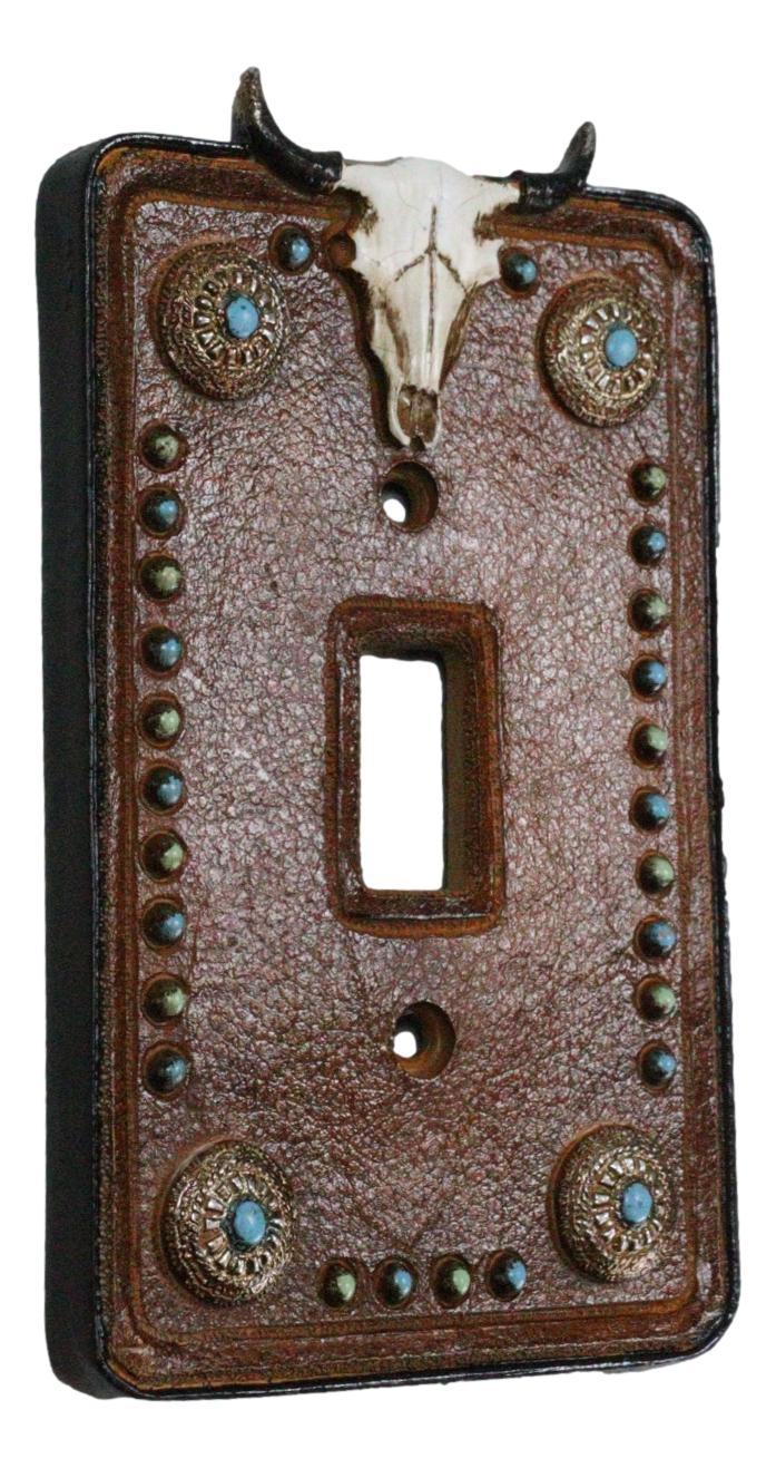 Ebros Gift Set Of 2 Western Cow Skull Turquoise Conchos Wall Single Toggle Switch Plates