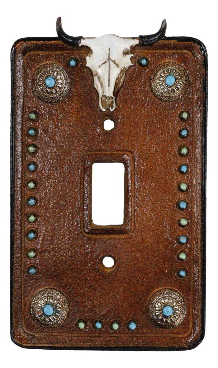 ebros gift Set of 2 Western Cow Skull Turquoise Conchos Wall Single Toggle Switch Plates