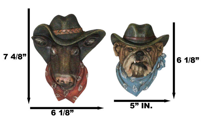 Ebros Gift Set Of 2 Western Cowboy Bulldog Dog And Bull Cow Hats And Scarves Wall Plaques