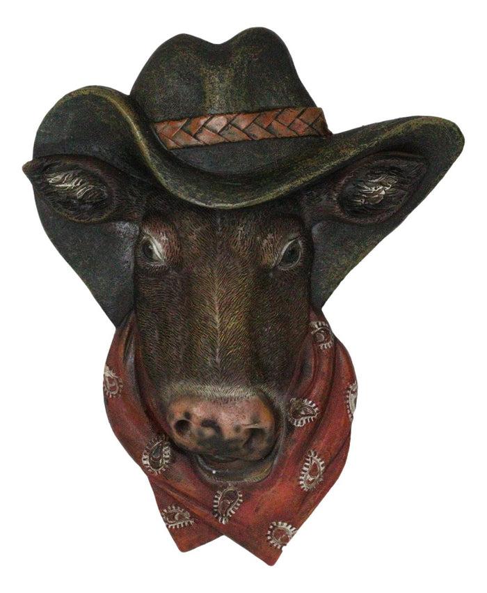 Ebros Gift Set Of 2 Western Cowboy Bulldog Dog And Bull Cow Hats And Scarves Wall Plaques