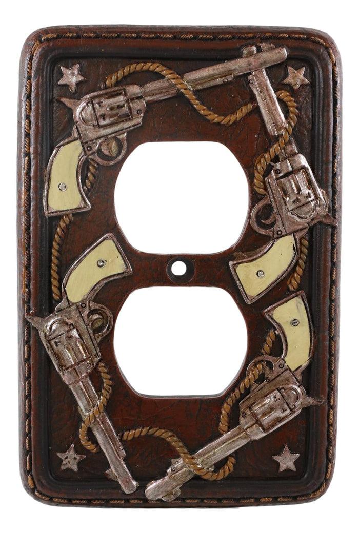 Ebros Gift Set Of 2 Western Cowboy Six Shooter Pistols Double Receptacle Outlet Wall Plates