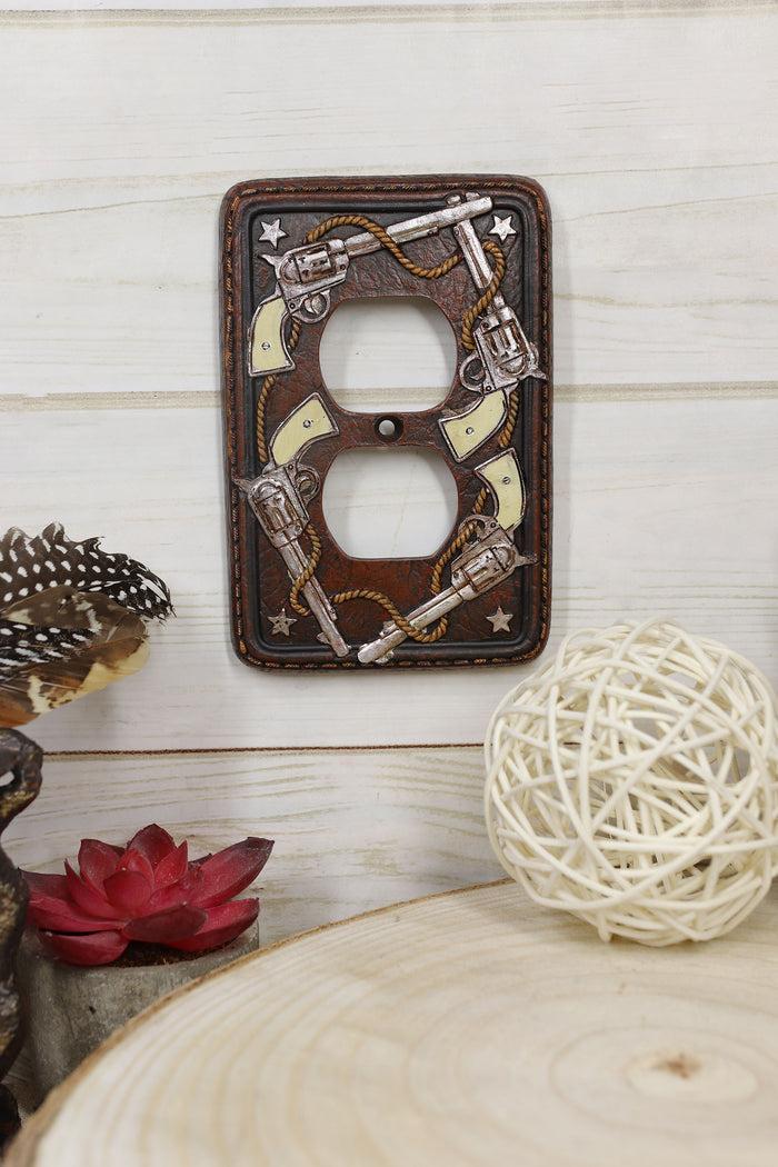 Ebros Gift Set Of 2 Western Cowboy Six Shooter Pistols Double Receptacle Outlet Wall Plates