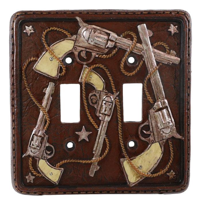 Ebros Gift Set Of 2 Western Cowboy Six Shooter Pistols Double Toggle Switch Wall Plates