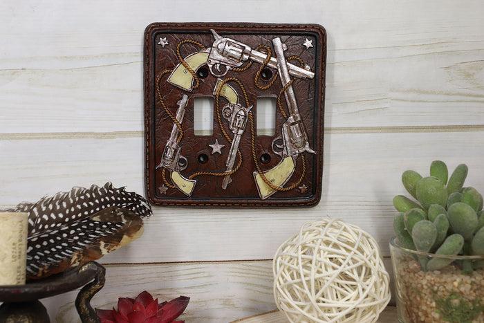 Ebros Gift Set Of 2 Western Cowboy Six Shooter Pistols Double Toggle Switch Wall Plates