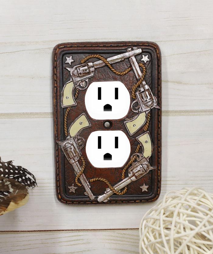 ebros gift Set of 2 Western Cowboy Six Shooter Pistols Double Receptacle Outlet Wall Plates