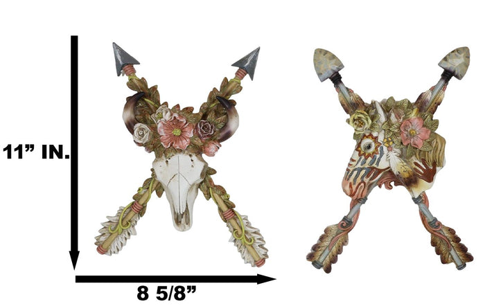 Ebros Gift Set Of 2 Western Floral Blooms Cow Skull & Horse With Crossed Arrows Wall Decor