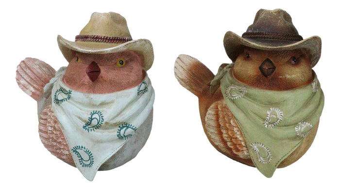 Ebros Gift Set Of 2 Western Howdy Cowboy And Cowgirl Birds With Hat And Scarf Piggy Bank