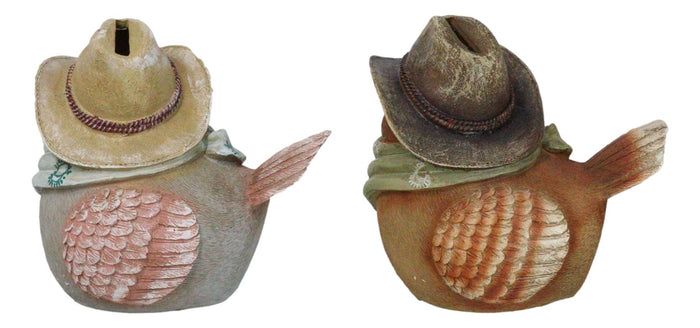 Ebros Gift Set Of 2 Western Howdy Cowboy And Cowgirl Birds With Hat And Scarf Piggy Bank