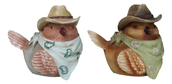 ebros gift Set of 2 Western Howdy Cowboy and Cowgirl Birds with Hat And Scarf Piggy Bank