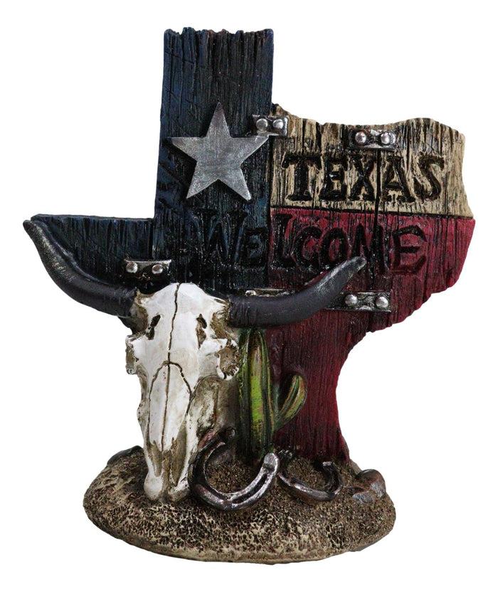 Ebros Gift Set Of 2 Western Texas Map Cowboy Boots Cow Skull Horseshoe Cactus Figurines