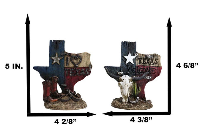 Ebros Gift Set Of 2 Western Texas Map Cowboy Boots Cow Skull Horseshoe Cactus Figurines