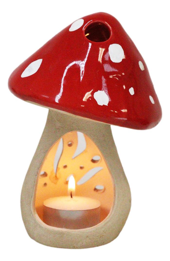 ebros gift Set Of 2 Whimsical Cottage Magic Toadstool Mushroom Ceramic Votive Candle Holder