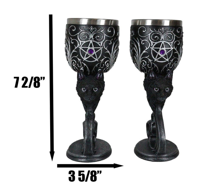 Ebros Gift Set Of 2 Wicca Black Cats Familiars Love Hex Of The Heart Pentagram Wine Goblets