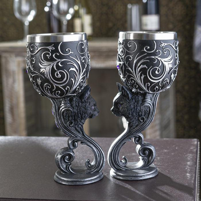 ebros gift Set Of 2 Wicca Black Cats Familiars Love Hex Of The Heart Pentagram Wine Goblets