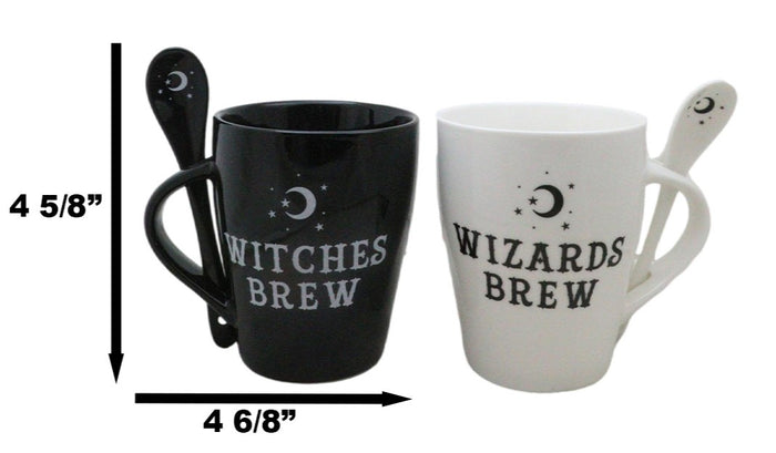 Ebros Gift Set Of 2 Wicca Moons Black Witches And White Wizards Brew Cup Mugs And Spoons
