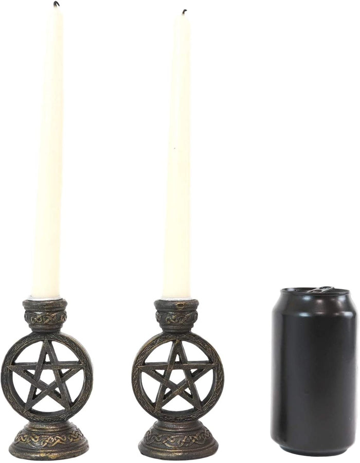 Ebros Gift Set Of 2 Wicca Pentagram Pentacle In Circle Taper Candle Or Cone Incense Holders