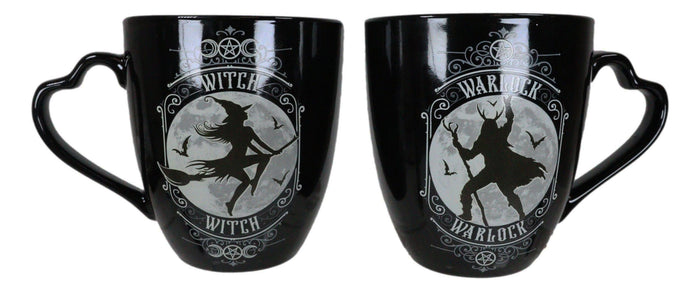 Ebros Gift Set Of 2 Wicca Triple Moon Goddess Witch And Pentagram Warlock Porcelain Mugs