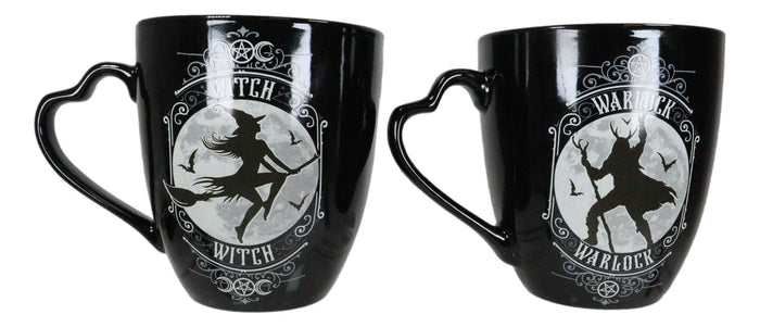 Ebros Gift Set Of 2 Wicca Triple Moon Goddess Witch And Pentagram Warlock Porcelain Mugs