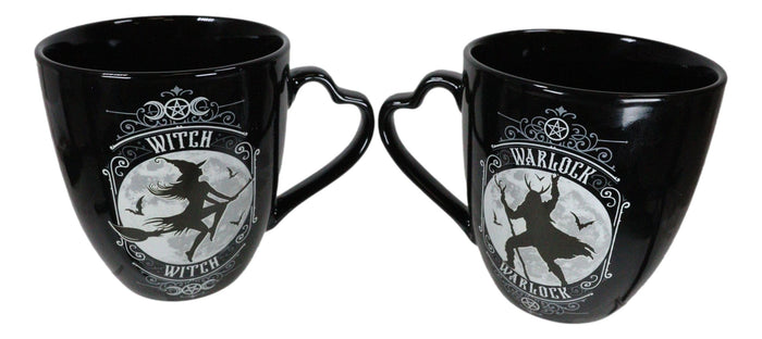 Ebros Gift Set Of 2 Wicca Triple Moon Goddess Witch And Pentagram Warlock Porcelain Mugs