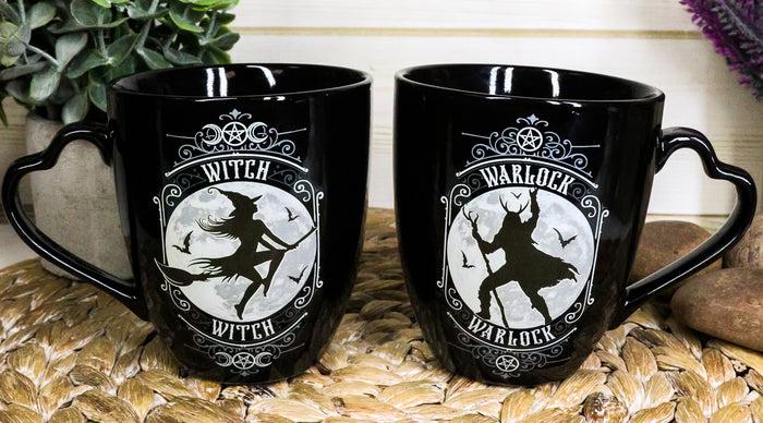ebros gift Set Of 2 Wicca Triple Moon Goddess Witch And Pentagram Warlock Porcelain Mugs