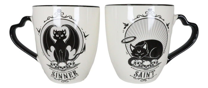 Ebros Gift Set Of 2 Wicca Witching Hour Angel Saint Or Sinner Devil Cats Porcelain Mugs