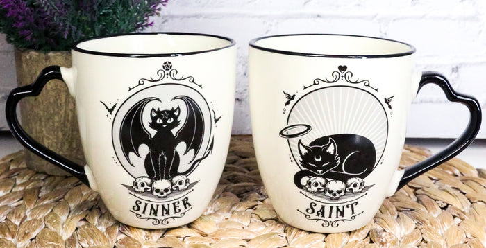 ebros gift Set Of 2 Wicca Witching Hour Angel Saint Or Sinner Devil Cats Porcelain Mugs