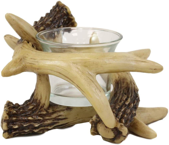 Ebros Gift Set Of 2 Wildlife Rustic Buck Deer Stag Entwined Antlers Votive Candle Holders