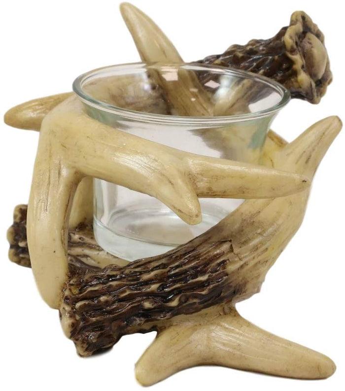 Ebros Gift Set Of 2 Wildlife Rustic Buck Deer Stag Entwined Antlers Votive Candle Holders