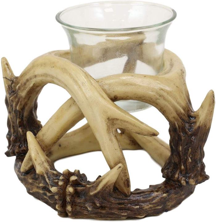Ebros Gift Set Of 2 Wildlife Rustic Buck Deer Stag Entwined Antlers Votive Candle Holders