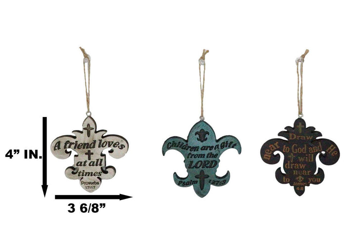 Ebros Gift Set Of 3 Bible Scriptures James Proverbs Psalm Fleur De Lis Cutout Ornaments