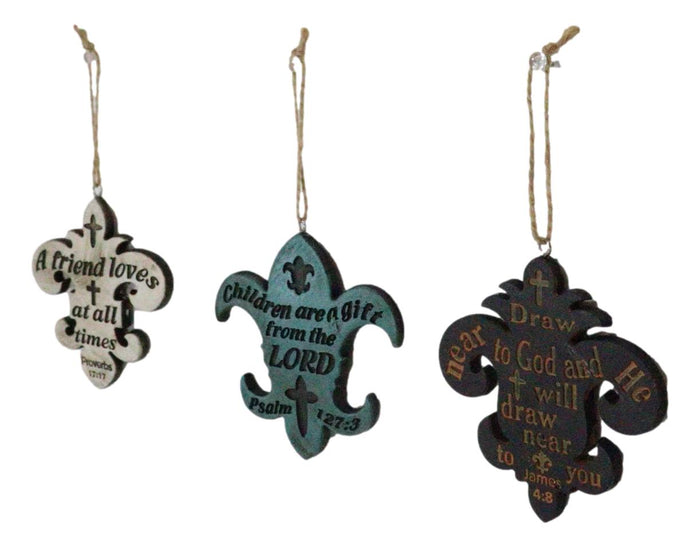 Ebros Gift Set Of 3 Bible Scriptures James Proverbs Psalm Fleur De Lis Cutout Ornaments