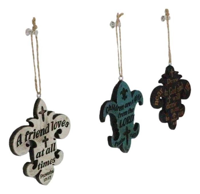 Ebros Gift Set Of 3 Bible Scriptures James Proverbs Psalm Fleur De Lis Cutout Ornaments