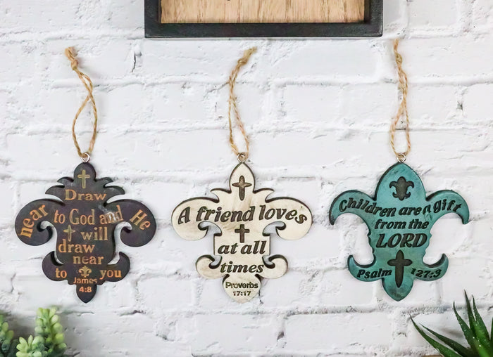 ebros gift Set of 3 Bible Scriptures James Proverbs Psalm Fleur De Lis Cutout Ornaments
