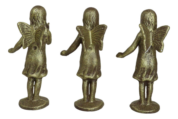 Ebros Gift Set Of 3 Cast Iron Rustic Enchanted Fantasy Girl Fairy Pixie With Bird Figurines