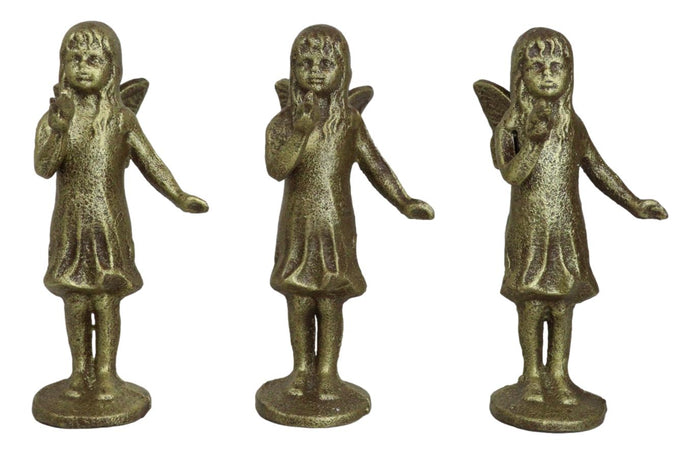 ebros gift Set Of 3 Cast Iron Rustic Enchanted Fantasy Girl Fairy Pixie With Bird Figurines