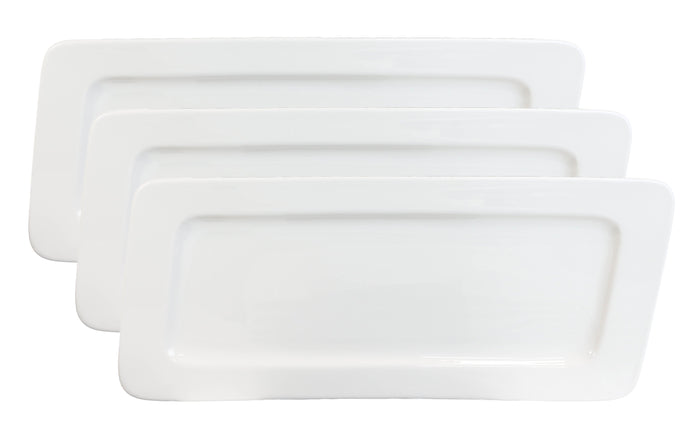 ebros gift Set Of 3 Contemporary Rhomboid White Porcelain Serving Platter Plate Dish 15"L