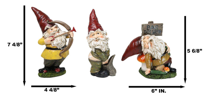 Ebros Gift Set Of 3 Forest Mischief Bad Naughty Gnomes Drunk Peeing And Pranking Figurines