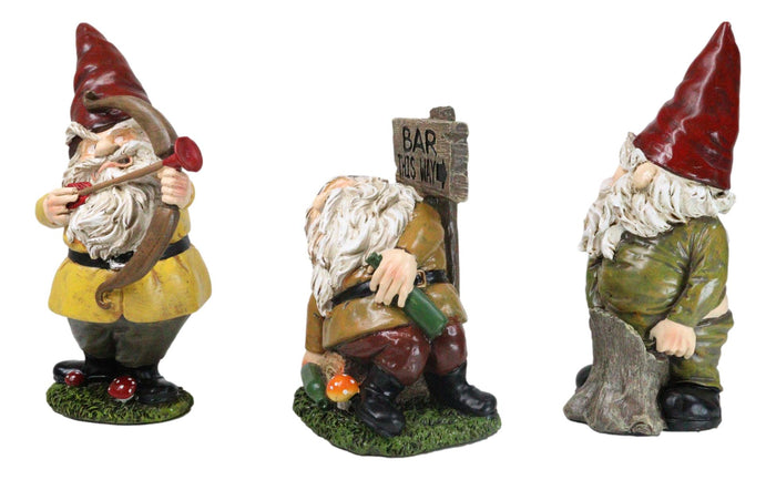Ebros Gift Set Of 3 Forest Mischief Bad Naughty Gnomes Drunk Peeing And Pranking Figurines