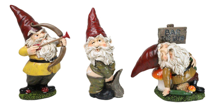 ebros gift Set of 3 Forest Mischief Bad Naughty Gnomes Drunk Peeing and Pranking Figurines